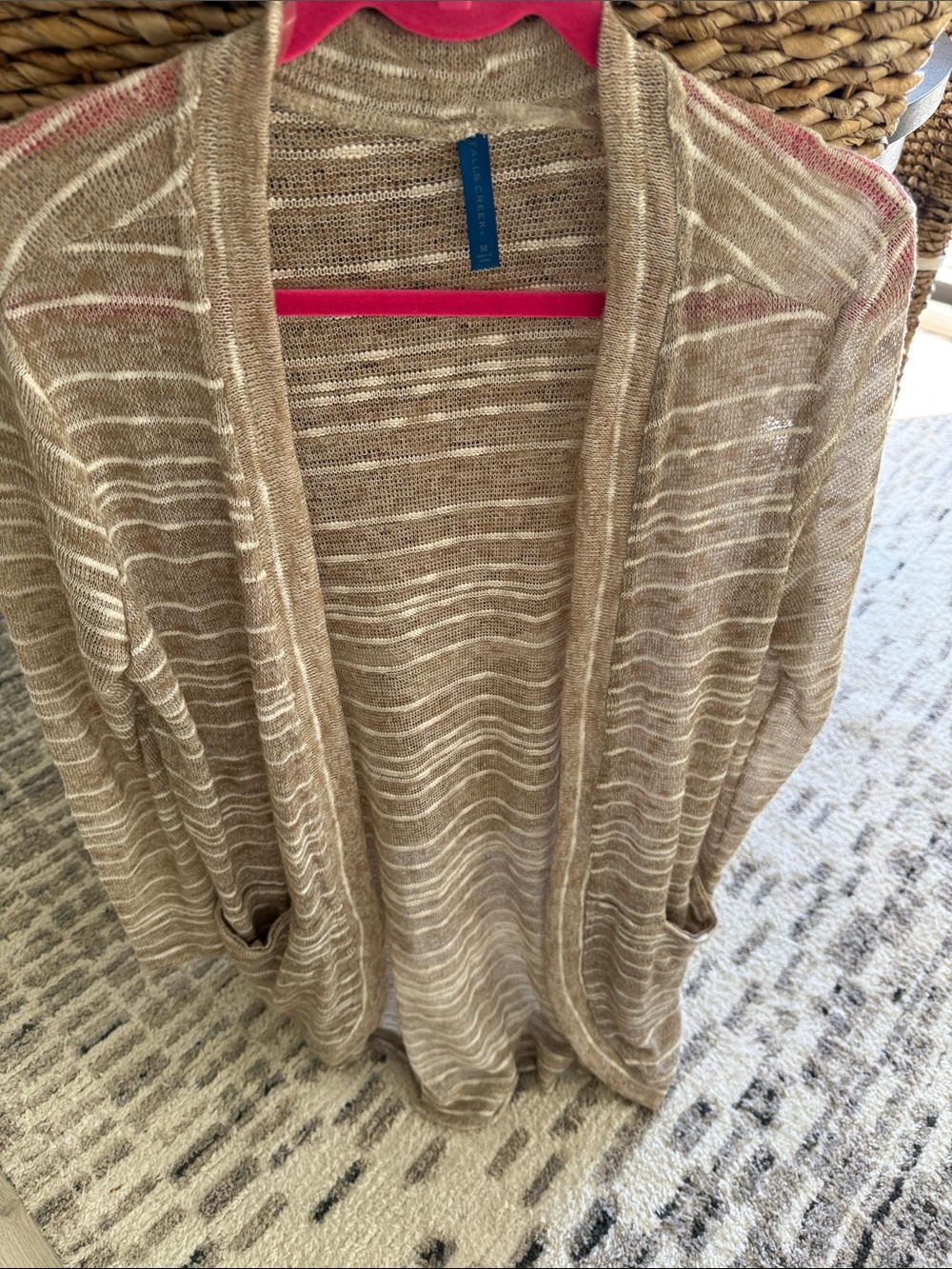 Falls Creek Lightweight Open-Front Cardigan in Tan and Cream